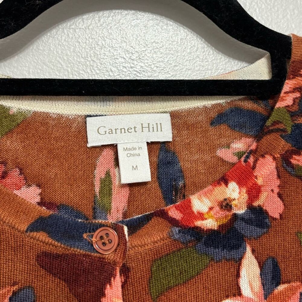Garnet Hill Signature Merino Cardigan in Burnt Orange Floral - Size M - Picture 3 of 5